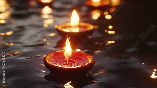 Burning candles in water for Diwali holiday created with Gen

 photo