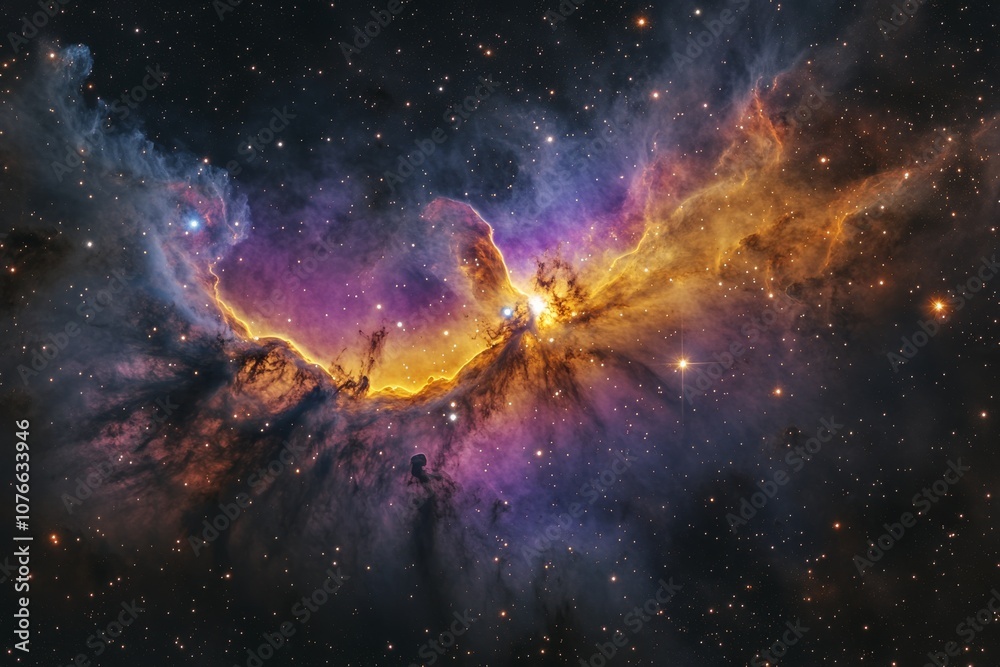A vibrant nebula filled with colorful gases and stars in deep space captured during a clear night A vibrant nebula filled with colorful gases and stars in deep space captured during a clear night
