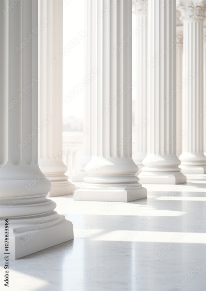A row of white columns sitting on top of a marble floor architecture backgrounds courthouse. A row of white columns sitting on top of a marble floor architecture backgrounds courthouse.