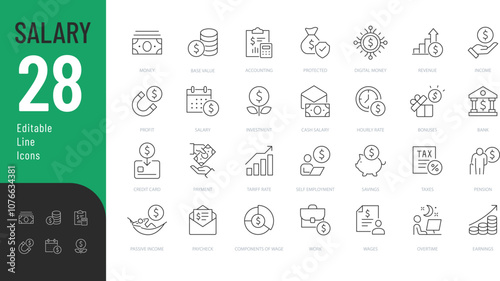 Salary Line Editable Icons set. Vector illustration in modern thin line style of finance related icons: taxes, accounting, cash, and more. Pictograms and infographics for mobile apps