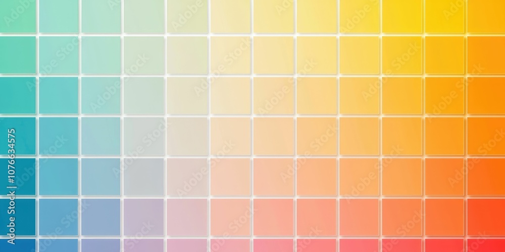 Fototapeta premium Abstract gradient background with a grid of squares in blue, green, orange, yellow and red colors.