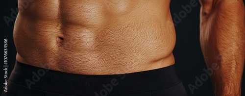 Close-up of a man's abdomen showcasing fitness and health.