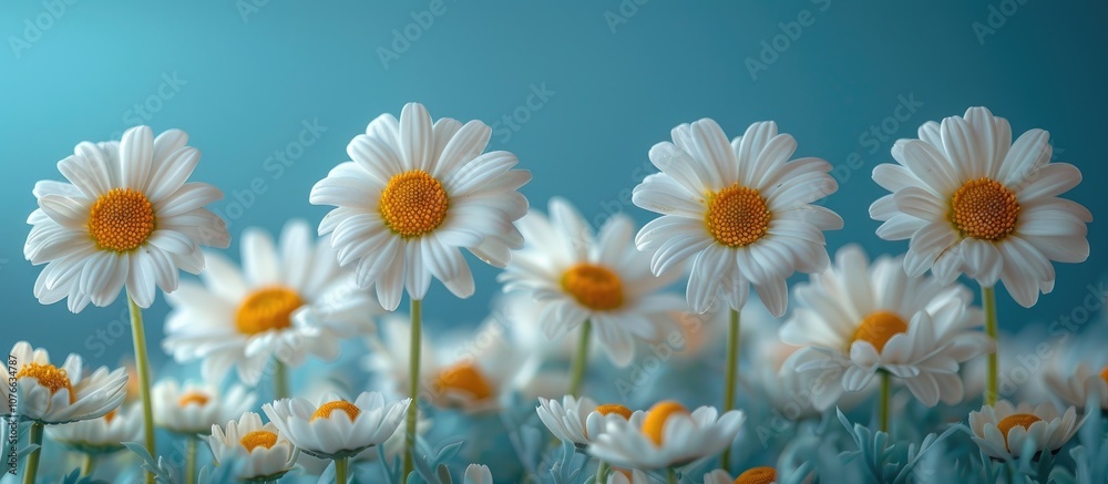 Delicate White Daisies Against a Blue Background