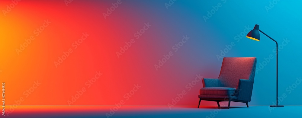 Stylish armchair in a modern, colorful ambient light setting. Stylish armchair in a modern, colorful ambient light setting.