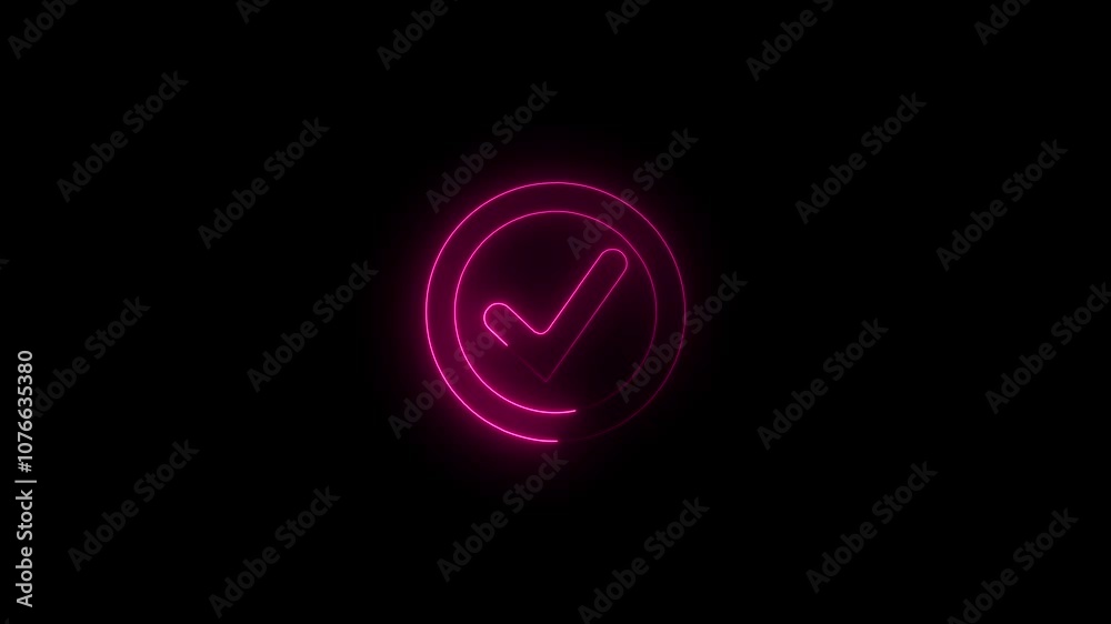 Glowing blue colour neon check mark icon animation. Glowing blue colour neon check mark icon animation on black background. Glowing blue colour neon check mark icon animation. Glowing blue colour neon check mark icon animation on black background.