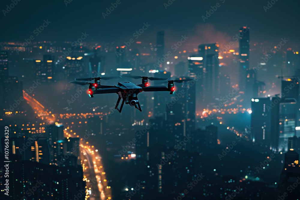 Drone flying in sky over beautiful nature during observation from top Drone flying in sky over beautiful nature during observation from top