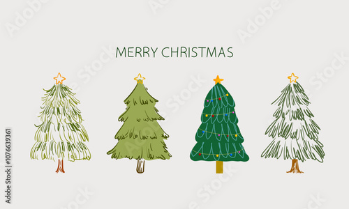 Merry Christmas and happy new year gretting card design vector illustration. Cristmas tree icon sign and symbol.