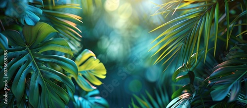 Tropical Green Leaves with Sunlight