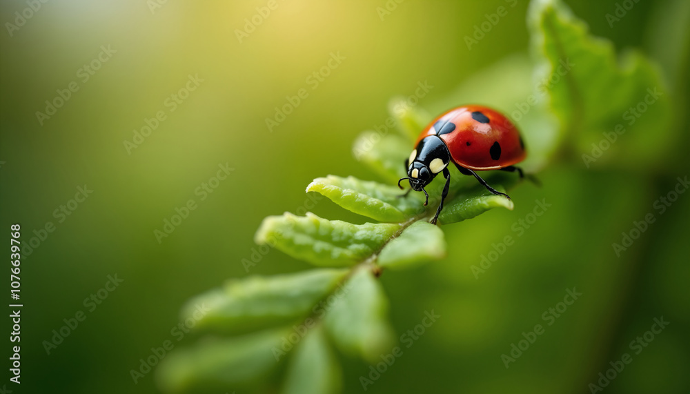 Fototapeta premium Close-Up of a Ladybug on a Green Leaf