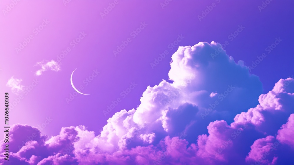 Purple Sky with Clouds and Crescent Moon Purple Sky with Clouds and Crescent Moon