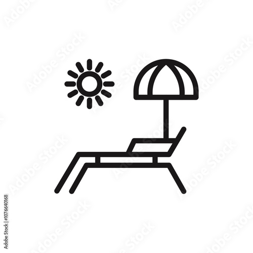 Sun bed icon Vector flat thin line illustration