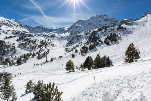 Mountain views in Andorra on a sunny winter day 