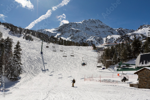 Mountain views in Andorra on a sunny winter day 