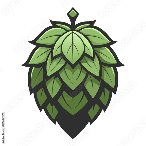 Stylized illustration presents a hop cone, showcasing its vibrant green color and unique texture, symbolizing the essence of brewing and the art of crafting beer