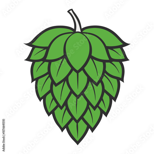 Fresh hop cone, a key ingredient in beer brewing, providing bitterness, aroma, and acting as a natural preservative, depicted in a detailed vector illustration