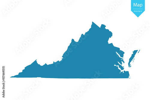 Abstract - High Detailed blue Map of Virginia isolated on white background. for your web site design map logo, app, Travel. Vector illustration eps10.