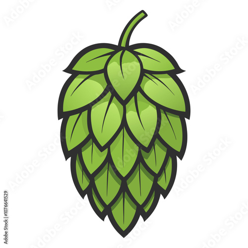 Single hop cone, a key ingredient in beer making, is shown with its characteristic green leaves and cone shape, symbolizing the brewing process and the distinctive flavor it imparts