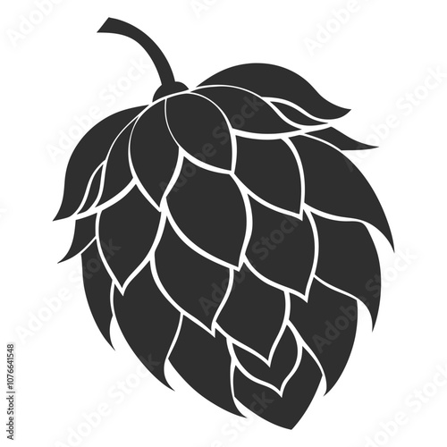 Single hop flower, depicted in monochrome, symbolizing the brewing process and the production of beer, emphasizing natural ingredients and traditional brewing methods
