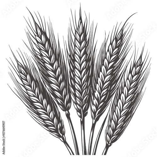 Five detailed wheat stalks are bundled together, creating a visual representation of the key ingredient in beer production, emphasizing the natural origin of the beverage