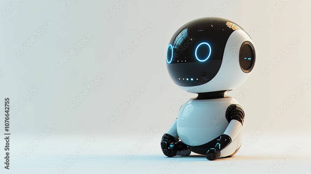 White and Black Robot Sitting with Blue Lights White and Black Robot Sitting with Blue Lights