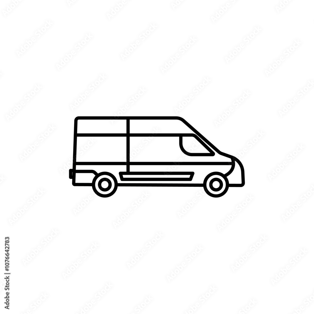 Van icon Vector flat thin line illustration Van icon Vector flat thin line illustration