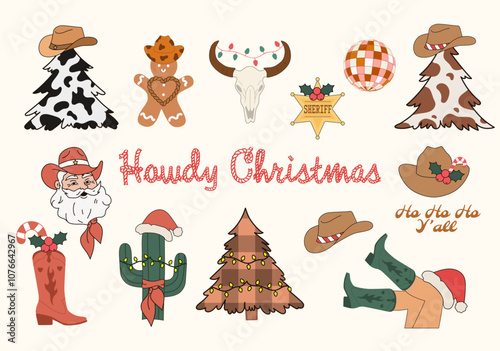 Howdy Christmas. Cowboy wild west aesthetic. New year and Christmas celebration
