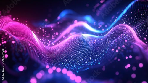 Wallpaper Mural Abstract Digital Wave with Neon Lights Torontodigital.ca