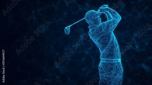 Futuristic Golfer in Abstract Blue Geometry on Dark Background