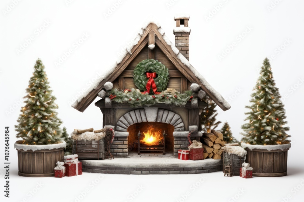 Christmas fireplace hearth plant house. Christmas fireplace hearth plant house.