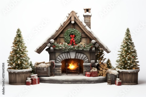 Christmas fireplace hearth plant house.