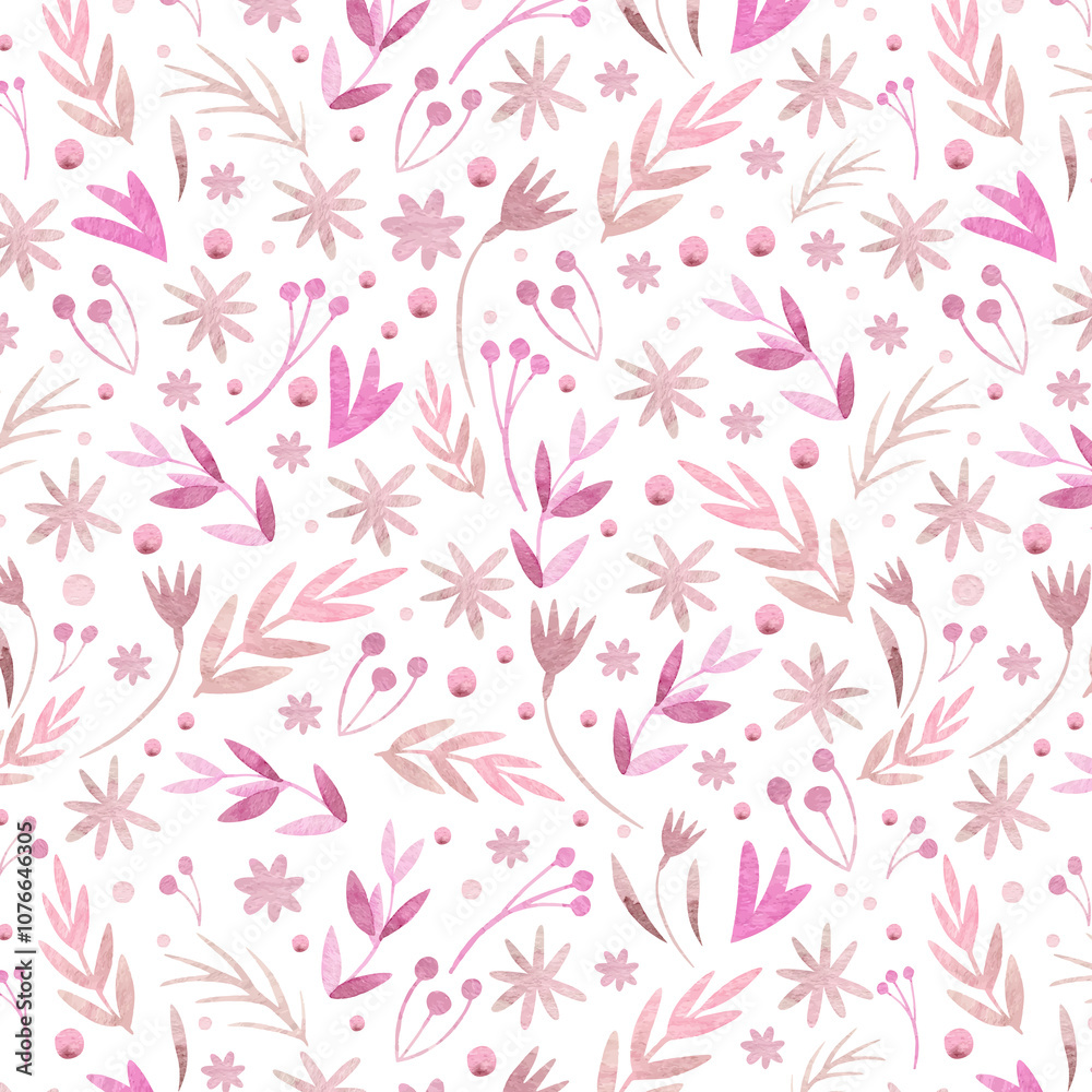 Fototapeta premium Cute feminine watercolor pattern with little tiny wildflowers, hand drawn