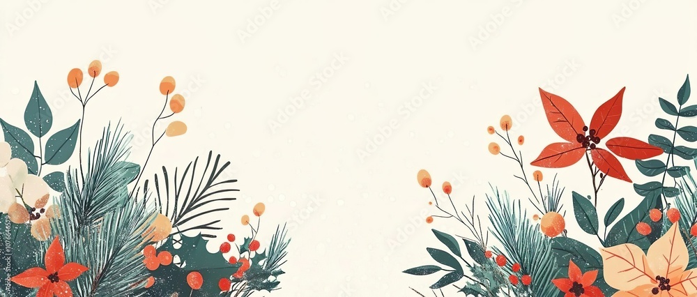 Obraz premium Festive Floral Christmas Background with Poinsettias. Ideal for seasonal designs, greeting cards, and holiday-themed projects.