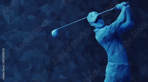 Futuristic Golfer Swinging with Luminous Blue Geometric Shapes on Transparent Background