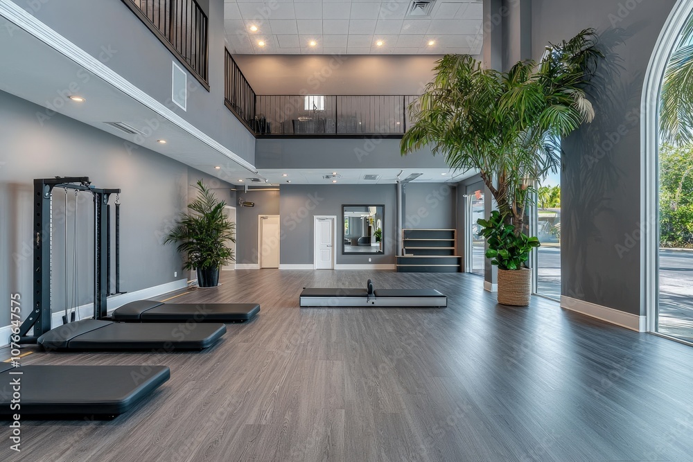 Spacious and Modern Pilates Studio Interior Design Featuring Elegant Monochromatic Color Palette and Inviting Atmosphere for Fitness Enthusiasts Spacious and Modern Pilates Studio Interior Design Featuring Elegant Monochromatic Color Palette and Inviting Atmosphere for Fitness Enthusiasts