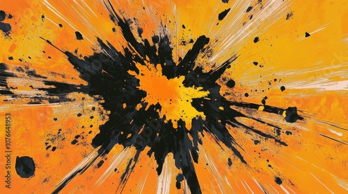 Vibrant Yellow and Black Abstract Explosion Art photo