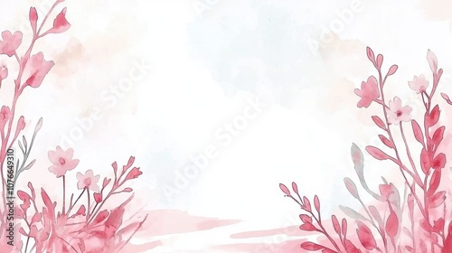 A serene, pastel watercolor design featuring delicate pink flowers, perfect for invitations or backgrounds.