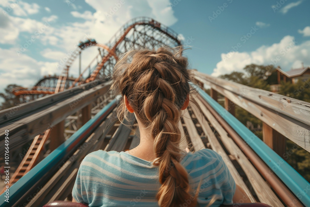Generative AI Image of Young people friends Woman Man Enjoying Summer Fair with Colorful Amusement Park Background Generative AI Image of Young people friends Woman Man Enjoying Summer Fair with Colorful Amusement Park Background