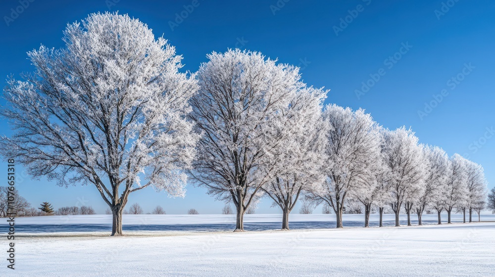 Winter Wonderland: A Row of Frost-Covered Trees Winter Wonderland: A Row of Frost-Covered Trees