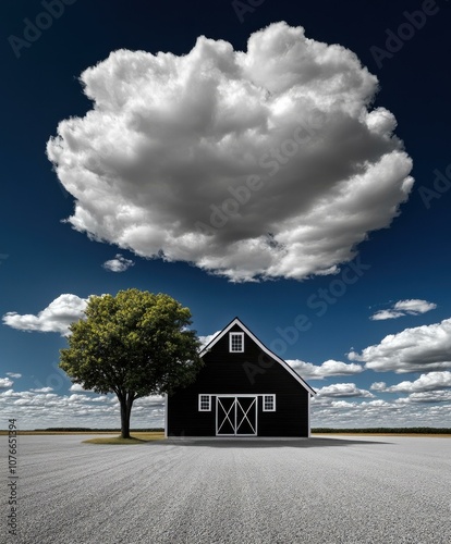 Discover the Charm of a Rustic Barn Against a Stunning Cloudy Sky – A Tranquil Countryside Scene Perfect for Nature Lovers and Photography Enthusiasts photo