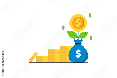 Financial growth concept. Analyzing investment, financial success and money growth. Financial management, investing money, saving assets, money growth. Flat illustration