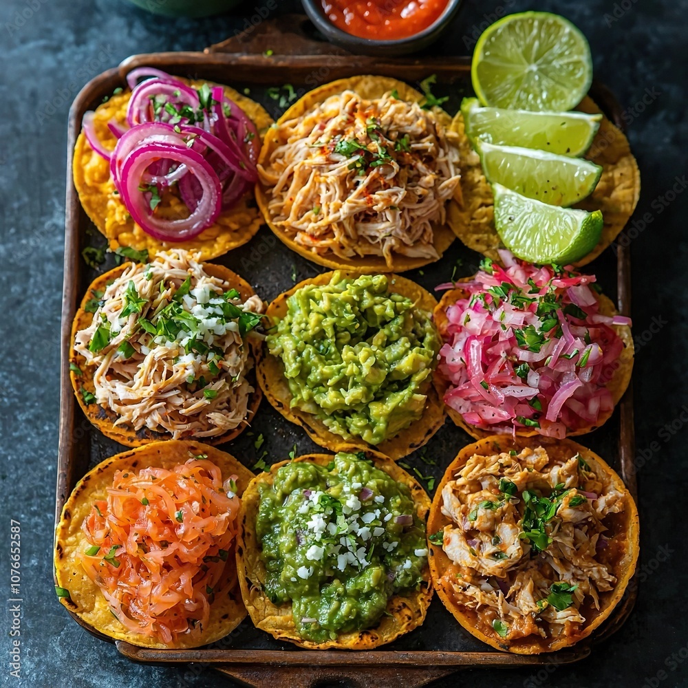 Tostadas with various toppings mexican food Tostadas with various toppings mexican food