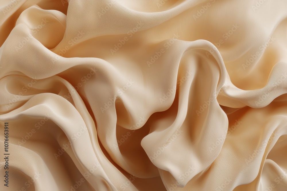 A close-up view of smooth, flowing beige fabric, showcasing its texture and drape. A close-up view of smooth, flowing beige fabric, showcasing its texture and drape.