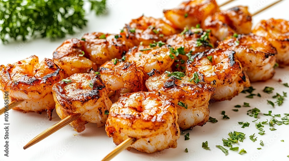 Grilled Shrimp Skewers with Parsley Garnish