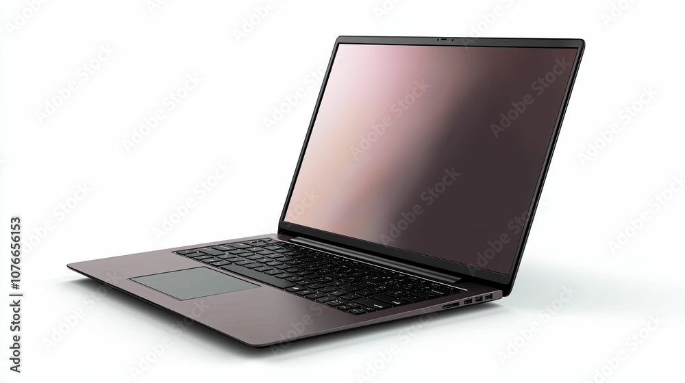 Modern, Silver Laptop with Open Screen on a White Background Modern, Silver Laptop with Open Screen on a White Background