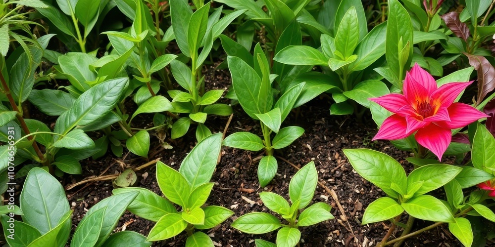A lush, vibrant greenery background featuring various plants and leaves creating a peaceful and natural setting, botanical, vibrant, vibrant A lush, vibrant greenery background featuring various plants and leaves creating a peaceful and natural setting, botanical, vibrant, vibrant