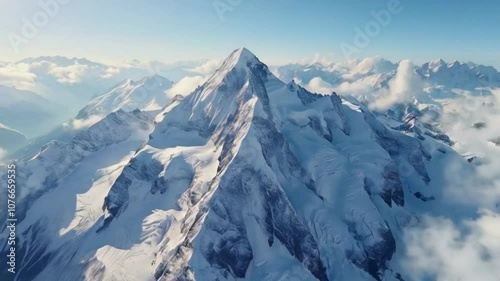 Aerial view of mountain. Beautiful slow motion footage. Aerial view of landscape Beautiful slow motion footage. Majestic snow-capped mountain peaks. Natural landscape abstract background.