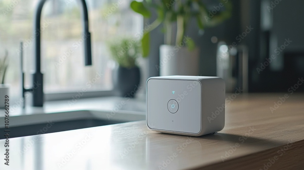 Fototapeta premium Modern Smart Speaker on Kitchen Countertop