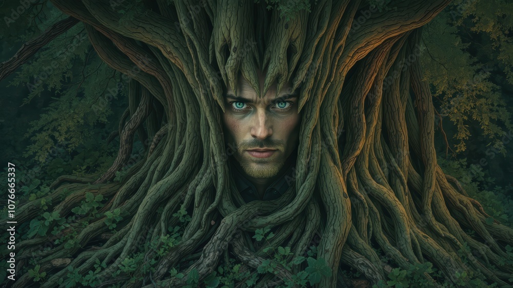 Obraz premium Man Transformed Into A Tree, Mystical Nature, Forest Spirit