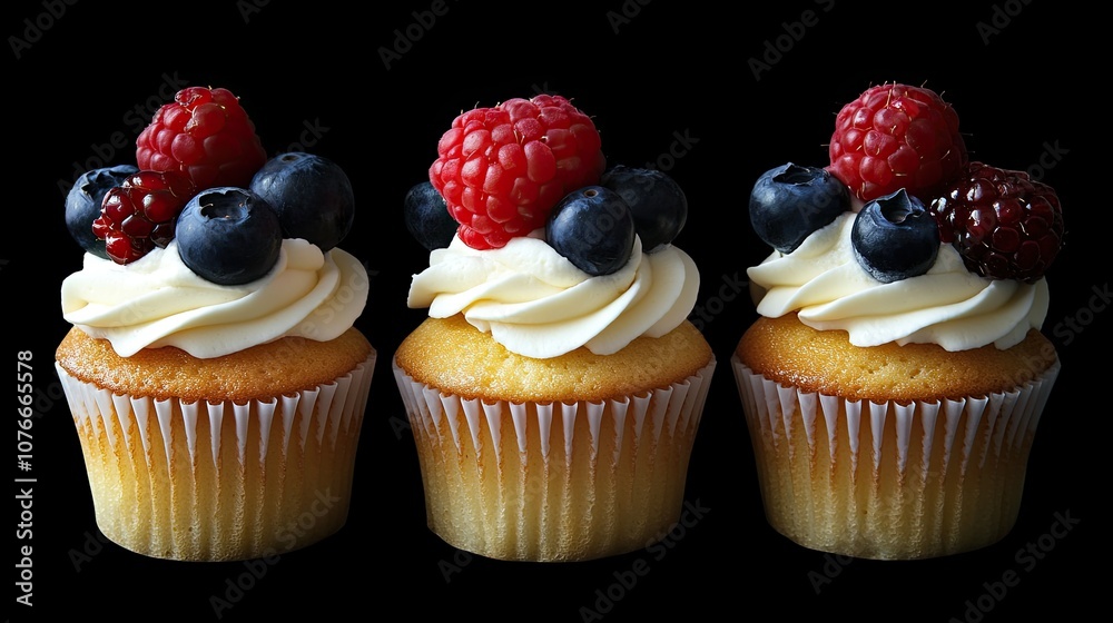 Colorful Cupcakes with Berries on Top Colorful Cupcakes with Berries on Top