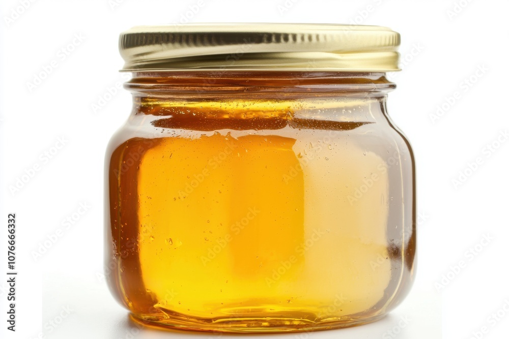 A clear glass jar filled with golden honey, showcasing its natural sweetness and texture. A clear glass jar filled with golden honey, showcasing its natural sweetness and texture.